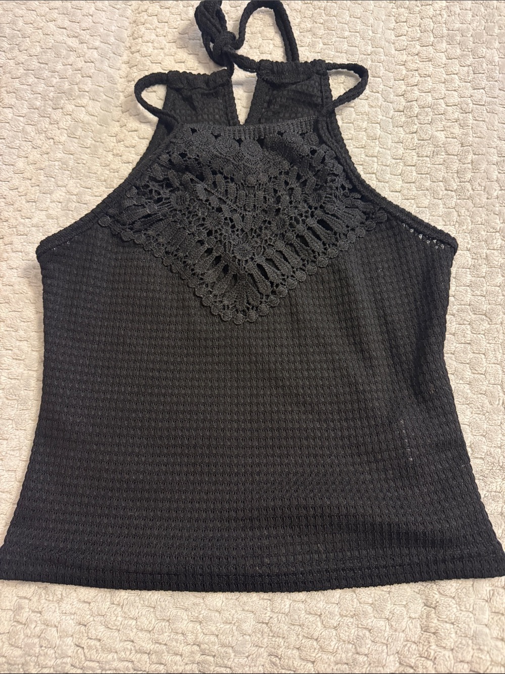 Shein  Black Crochet-Accent Halter Tank Top - Women Medium